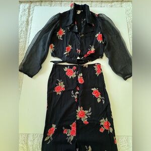 Vintage Y2K Skirt Set by Steps California, floral print, size Medium